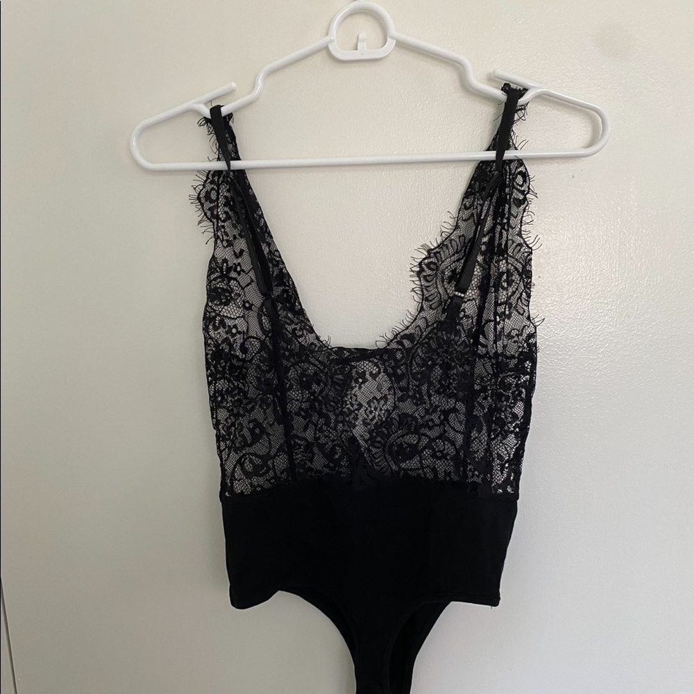 Revolve - Lace and Floral Bodysuit, Black, Small